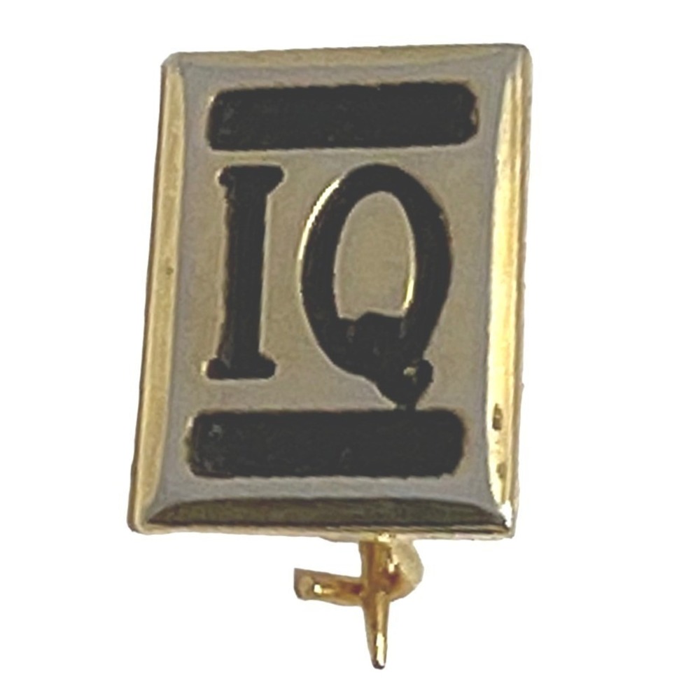 IQ Brooch Gold Tone Metal Black Enamel Lapel Hat Pin